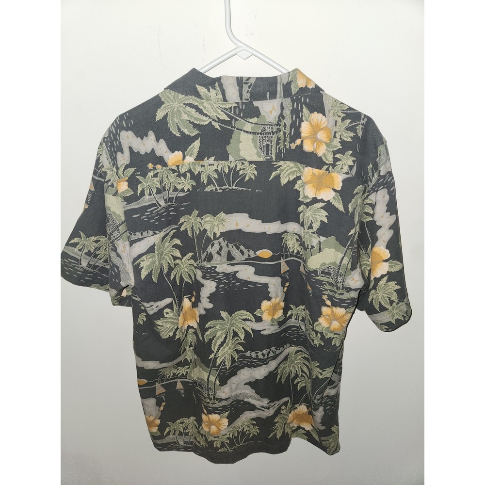 Tommy Bahama Men's 100% Silk Shirt Medium Grey Yellow Tropical - Picture 3 of 9